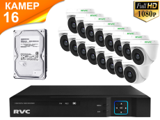 Комплект AHD видеонаблюдения на 16 купольных камер 1080P